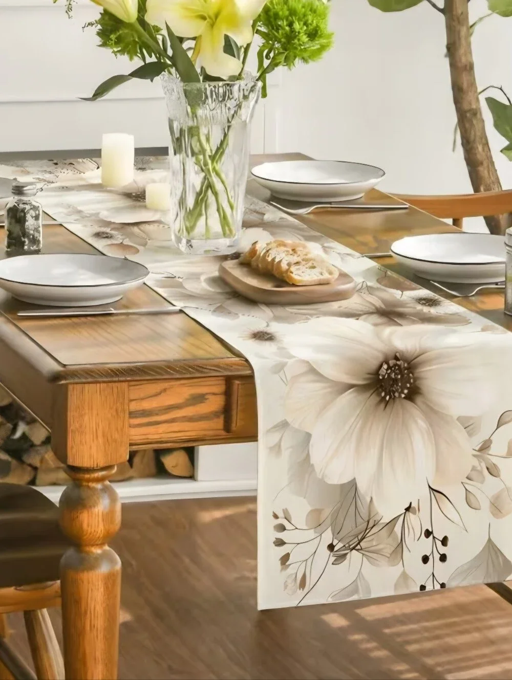 New Neutral Beige Magnolia Tablerunner 13x73-1537-792